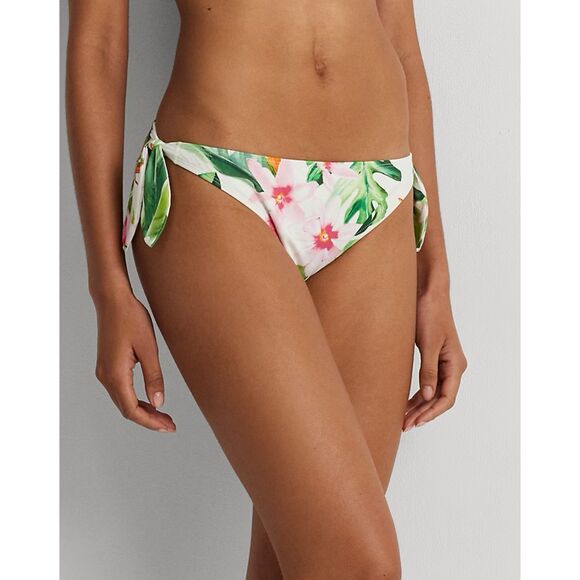 NWT Lauren Ralph Lauren Floral Side Tie Hipster Bikini Bottoms in White & Pink 6 - Picture 2 of 14
